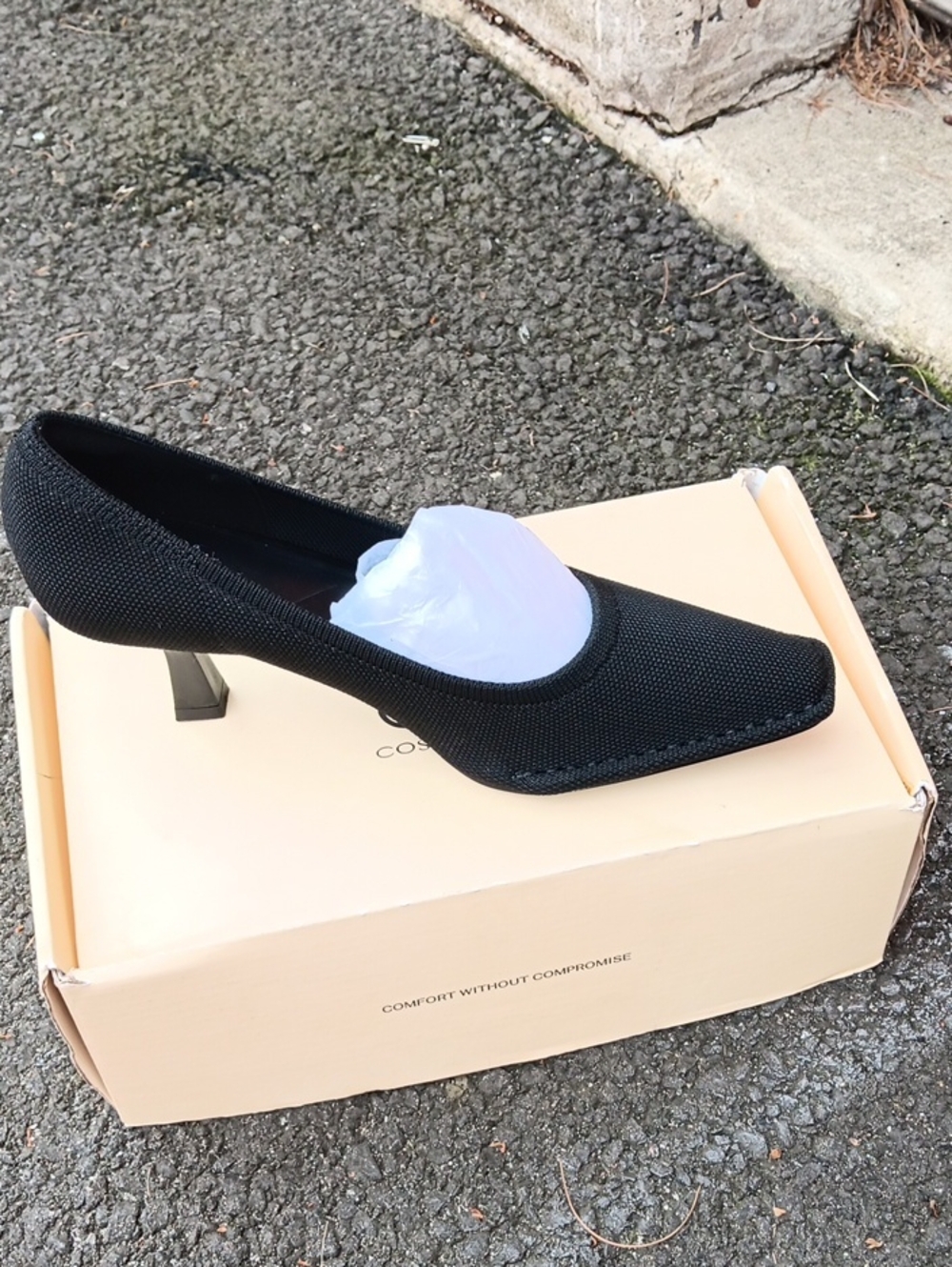 COS Black Pointed Knit Mid-Heel Pumps